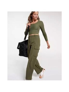 CALIA by Carrie Underwood Olive Green Wide‑Leg Cargo Pants